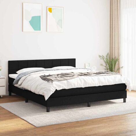 Lit Adulte - Lit à sommier tapissier avec matelas - Meuble de Chambre à Coucher - Noir 160x200 cm Tissu XJDT638101 (1/5)