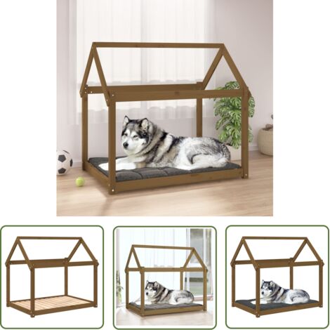 The Living Store Lit pour chien Marron miel 111x80x100 cm Bois de pin solide - Panier Pour Chien - Lit Pour Chien - Couchage Chien - Maison Pour Chien - Accessoires Chien (1/5)