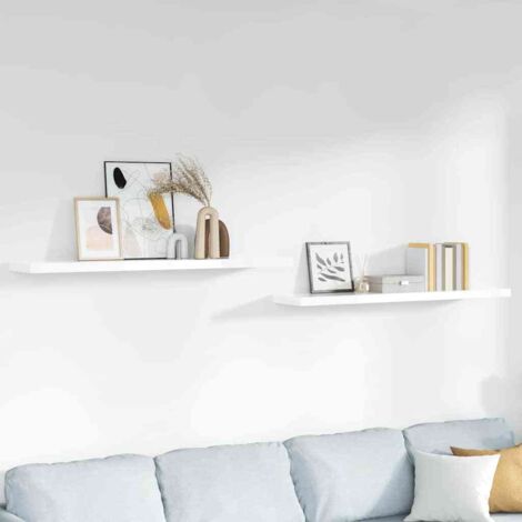 Lot de 2 Étagère murale flottante Étagère suspendue Blanc brillant 120x23,5x3,8cm MDF BRZH157780 (1/5)
