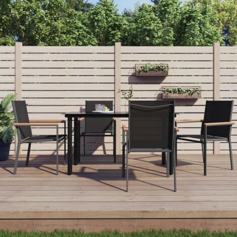 Lot de 4 Chaises de jardin  Siège de Terrasse  Fauteuil de jardin noir 55x61,5x90cm textilène et acier DHNET1350203 (1/5)