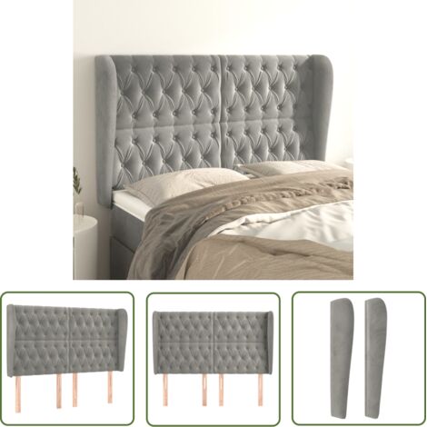 The Living Store Tête de lit avec oreilles Gris clair 163x23x118/128 cm Velours - Tête De Lit - Tête De Lit Velours - Literie - Meubles Chambre - Meuble Chambre (1/5)