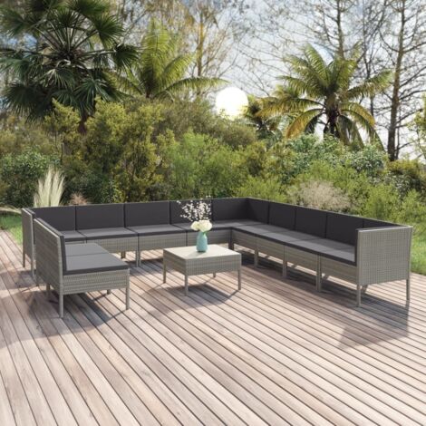 12 pcs Salon de jardin Salon d'extérieur Ensemble Meuble de Jardin Mobilier d'Extérieur avec coussins Résine tressée Gris XFNRX354470 (1/5)