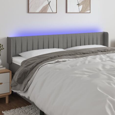 Tête de lit avec lumière LED,Panneau de lit,Décoration murale Gris foncé 183x16x78/88 cm Tissu XJDT891877 (1/5)