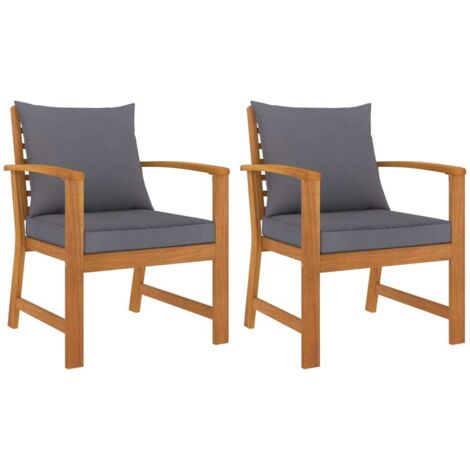 Lot de 2 Chaises de jardin - Chaises d'extérieur pour terrasse/jardin avec coussin gris foncé Bois d'acacia BV993889 - BonneVie (1/5)