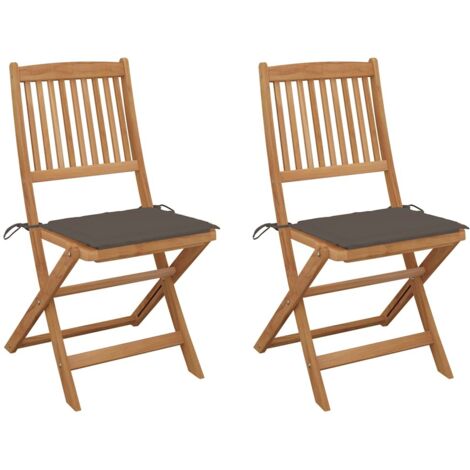 Lot de 2 Chaises pliables de jardin Siège de Terrasse Chaises pliantes d'extérieur avec coussins Bois d'acacia DHNET6105407 (1/5)