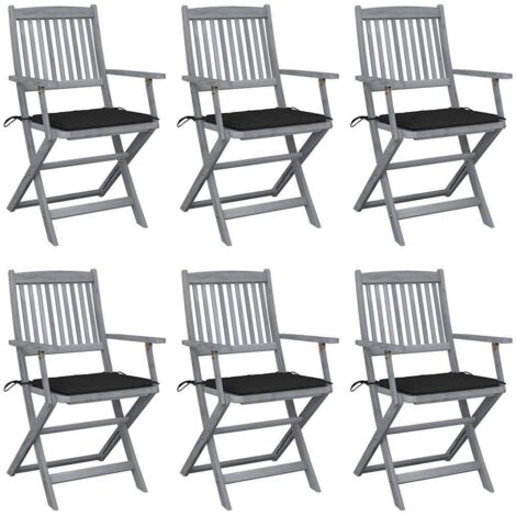 6 pcs Chaises pliables d'extérieur avec coussins Chaise de jardin Fauteuil de jardin Bois d'acacia BSRHS742066 (1/5)