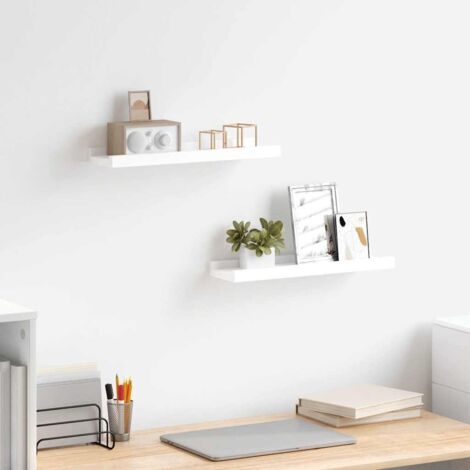 Lot de 2 Étagères à rebord pour cadre photo Étagère de rangement Armoire de rangement Blanc 40x9x3 cm MDF BRZH785884 (1/5)