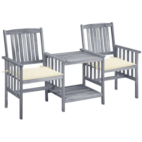 Chaises de jardin avec table à thé  Siège de Terrasse  Fauteuil de jardin et coussins Acacia solide DHNET3949647 (1/5)