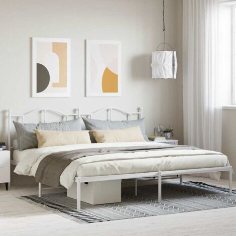 Lit adulte,Lit double,Cadre de lit métal avec tête de lit blanc 200x200 cm CIV388793 (1/5)