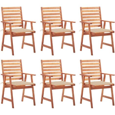 6 pcs Chaises à dîner d'extérieur avec coussins Chaise de salle à manger Chaise de jardin Acacia massif BSRHS514303 (1/5)