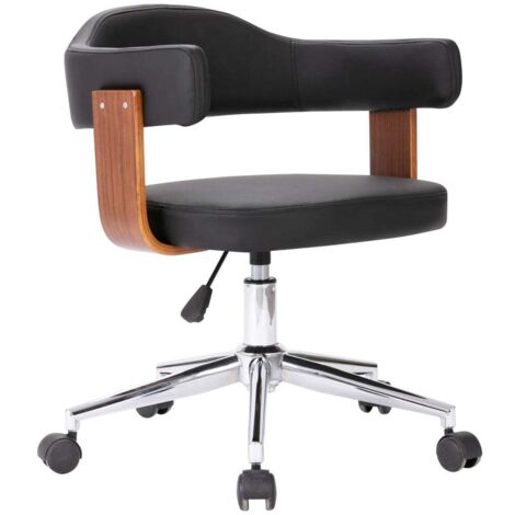 Chaise pivotante de bureau Fauteuil de Bureau Siège Ergonomique Noir Bois courbé et similicuir BZRNR129067 (1/5)