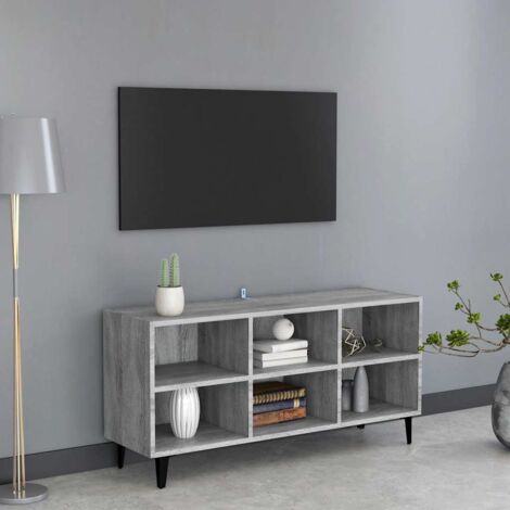 Meuble TV avec pieds Banc TV Moderne Meuble de Rangement en métal Sonoma gris 103,5x30x50 cm XHET48524 (1/5)