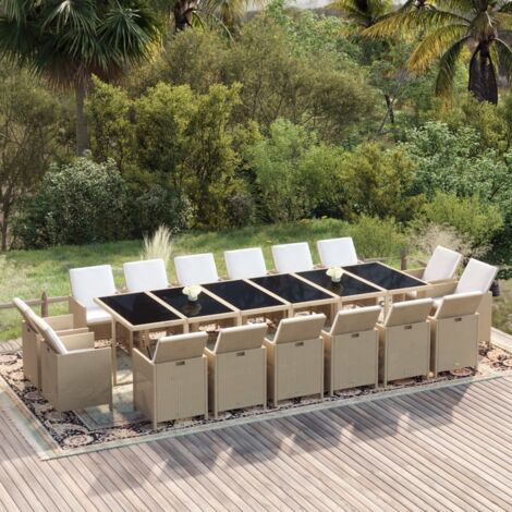 17 pcs Ensemble à dîner,Mobilier Table+Chaises Salon de jardin coussins  Résine tressée Beige -60920 (1/5)