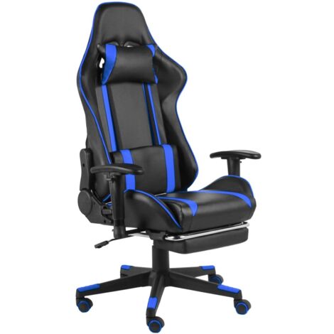 Chaise gaming,Chaise de jeu pivotante,Fauteuil Gamer avec repose-pied Bleu PVC -BV49385 (1/5)