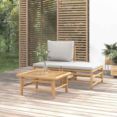 3 pcs Salon de jardin Salon d'extérieur Ensemble Meuble de Jardin Mobilier d'Extérieur avec coussins gris clair bambou XFNRX796176 (1/5)