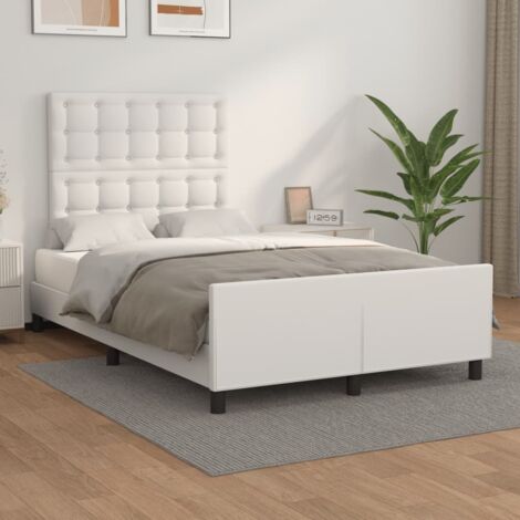 Lit adulte avec tête de lit, Lit double Cadre de lit Blanc 120x200 cm Similicuir MEMV300588 (1/5)