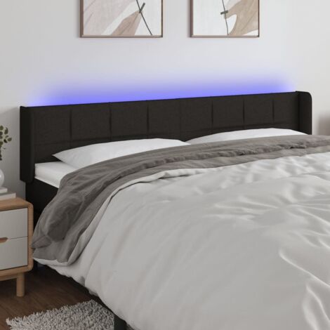 Tête de lit avec lumière LED,Panneau de lit,Décoration murale Noir 163x16x78/88 cm Tissu XJDT616549 (1/5)