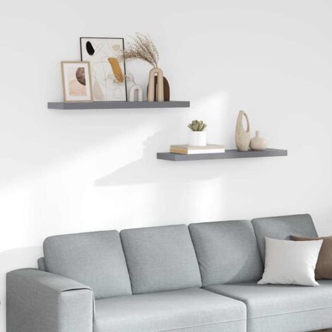 Lot de 2 Étagères murales flottantes Étagère de Rangement Murale pour Chambre à Coucher, Cuisine, Salon Gris 90x23,5x3,8 cm MDF BRZH572863 (1/5)