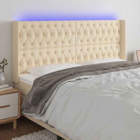 Tête de lit avec lumière LED,Panneau de lit,Décoration murale Crème 203x16x118/128 cm Tissu XEJZT651833 (1/5)