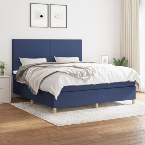 Lit Double Lit à sommier tapissier avec matelas Lit Adulte Meuble de Chambre à Coucher Bleu 160x200 cm Tissu XRKJY2929890 (1/5)