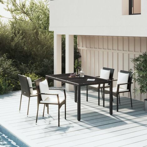 5 pcs Mobilier à dîner de jardin Ensemble table et chaise de jardin et coussins Noir Résine tressée RTITTK72792 (1/5)