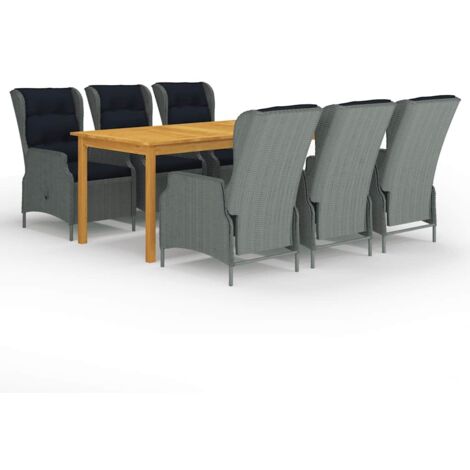 7 pcs Ensemble de salle à manger de jardin Salon de jardin Mobilier de salle à manger Gris clair RJTRX491584 (1/5)