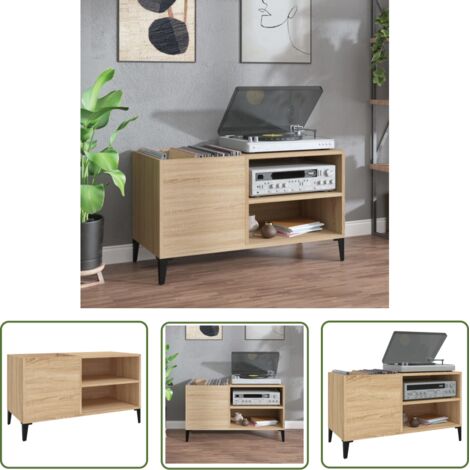 The Living Store Armoire à disques chêne sonoma 84,5x38x48 cm bois d'ingénierie - Meuble À Disques - Armoire À Disques - Rangement Vinyl - Étagère Disque - Support Tourniquet (1/5)