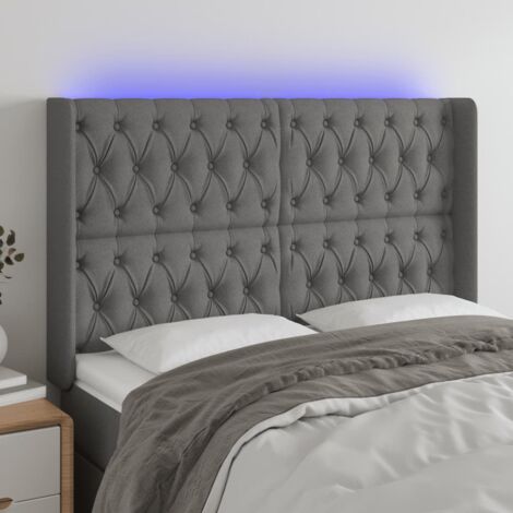 Tête de lit avec lumière LED,Panneau de lit,Décoration murale Gris foncé 163x16x118/128 cm Tissu XEJZT583918 (1/5)