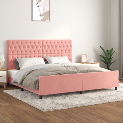 Lit adulte avec tête de lit， Lit double Cadre de lit Rose 200x200 cm Velours MEMV396044 (1/5)