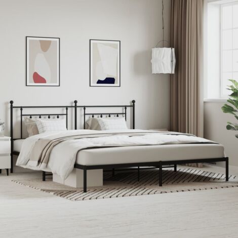 Lit adulte avec tête de lit, Lit double Cadre de lit métal noir 200x200 cm MEMV808822 (1/5)