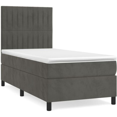 Lit Adulte moderne, Lit à sommier tapissier avec matelas Gris foncé 100x200 cm GSW93410 BonneVie (1/5)