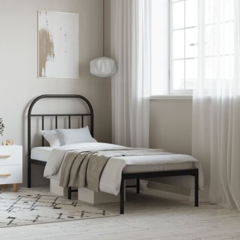 Lit adulte et tête de lit，Lit simple Cadre de lit métal noir 75x190 cm MEMV832276 (1/5)