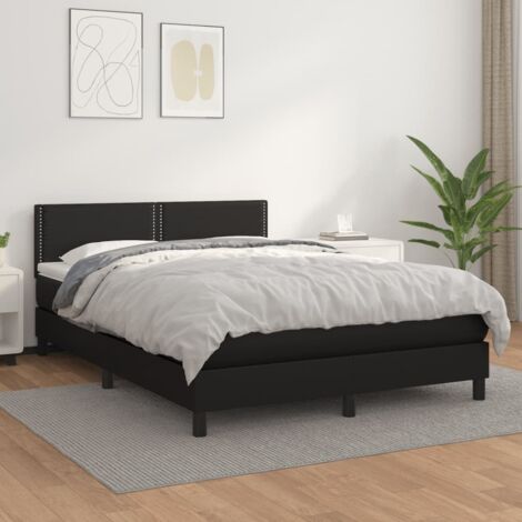 Lit Adulte - Lit à sommier tapissier avec matelas- Lit double - Meuble de Chambre à Coucher Noir 140x190 cm Similicuir CNIS3603980 (1/5)