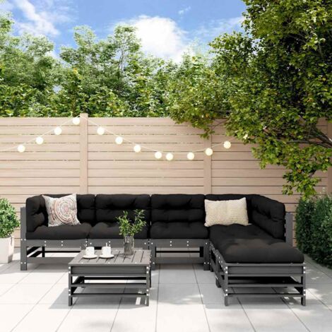 7 pcs Salon de jardin avec coussins，Salon d'extérieur，Ensemble Meuble de Jardin gris bois massif DGBDF287887 (1/5)