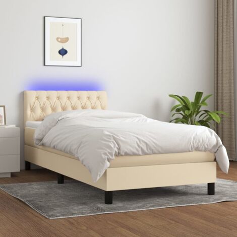 Sommier tapissier avec matelas et LED - Sommier pour Adulte et Enfant - Lit adulte - Crème 90x190 cm Tissu VSGS608292 (1/5)