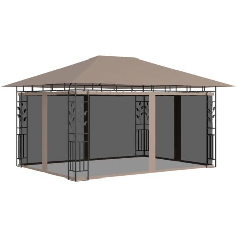 Tonnelle de jardin, Pergola, Belvédère avec moustiquaire 4x3x2,73 m Taupe 180 g/m² XZZ76143 (1/5)