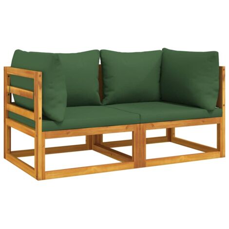Canapés d'angle sectionnels 2 pcs coussins verts Bois acacia (1/5)