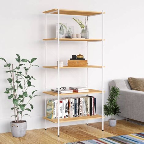 Étagère à 5 niveaux Étagère de Rangement Armoire de Rangement Blanc et chêne 80x40x163 cm BRZH494548 (1/5)