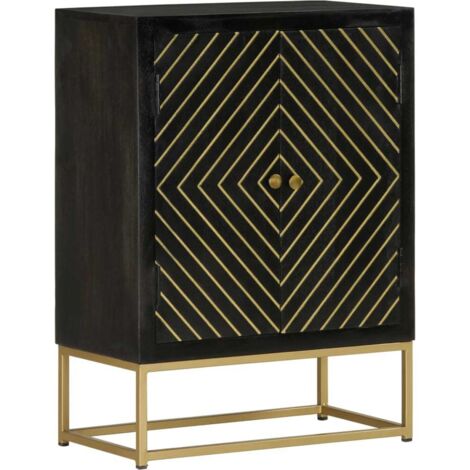 Buffet,Bahut avec 2 portes,Meuble de Rangement pour Salon, Salle à Manger, Bureau noir et doré 55x30x75 cm manguier FBV52849 (1/5)