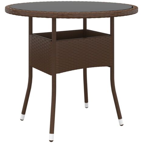 Table de jardin,Table meuble de Balcon,Table d'extérieur Ø80x75 cm Verre trempé/résine tressée Marron -15578 (1/4)