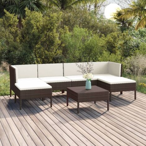 7 pcs Salon de jardin Salon d'extérieur Ensemble Meuble de Jardin Mobilier d'Extérieur avec coussins Résine tressée Marron XFNRX338600 (1/5)