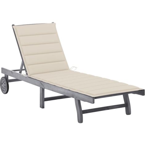 Chaise longue de jardin avec coussin Bain de soleil Transat Fauteuil relax Gris Bois d'acacia solide DHNET4851870 (1/5)