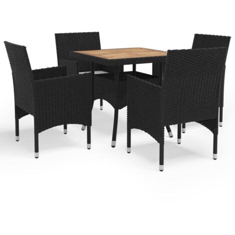 Ensemble à manger de jardin 5 pcs Noir Résine tressée et acacia (1/5)