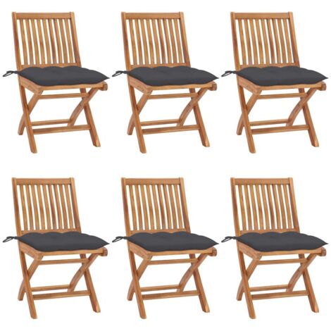 6 pcs Chaises pliables de jardin avec coussins Siège de Terrasse Chaises pliantes d'extérieur Bois de teck DHNET7902242 (1/5)