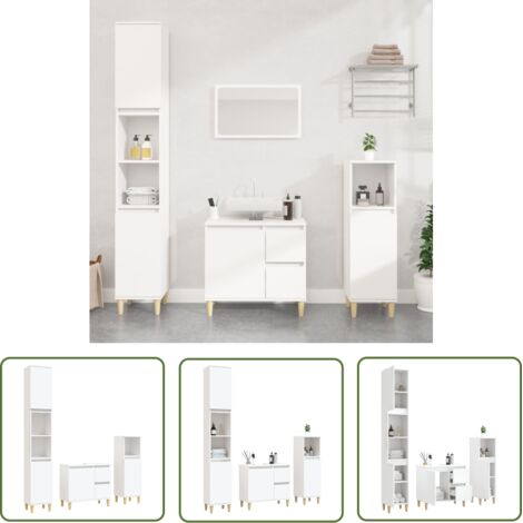 The Living Store Ensemble d'armoires salle de bain 3 pcs blanc bois d'ingénierie - Meuble De Salle De Bain - Ensemble Salle De Bain - Armoire Salle De Bain - Rangement Salle De Bain - Meuble Lavabo (1/5)