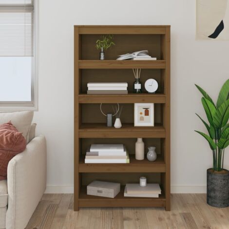 Bibliothèque Étagères de livres Meuble de Rangement Marron miel 80x35x154 cm Bois de pin massif BZREH9883561 (1/5)