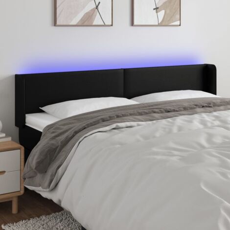 Tête de lit à LED Panneau de lit pour Lit adulte Décoration murale Noir 183x16x78/88 cm Similicuir FOGHJ90567 (1/5)