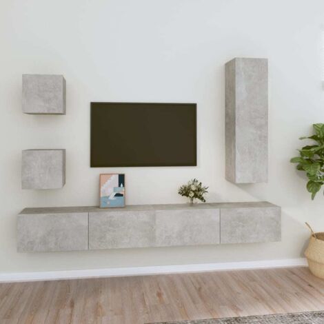 5 pcs Ensemble de meubles TV  Banc TV  Meuble de Rangement Gris béton Bois d'ingénierie HUIBU560175 (1/5)