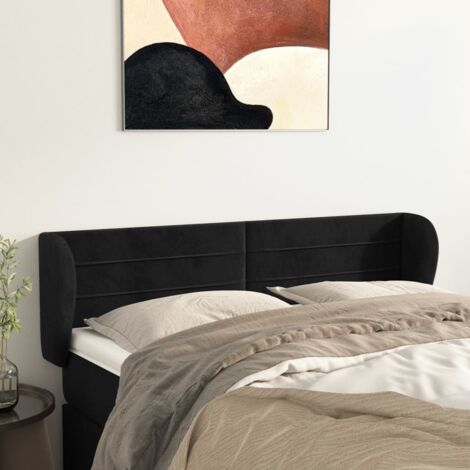 Tête de lit avec oreilles  Panneau de lit pour Lit adulte  Décoration murale Noir 147x23x78/88 cm Velours FOGHJ53624 (1/5)