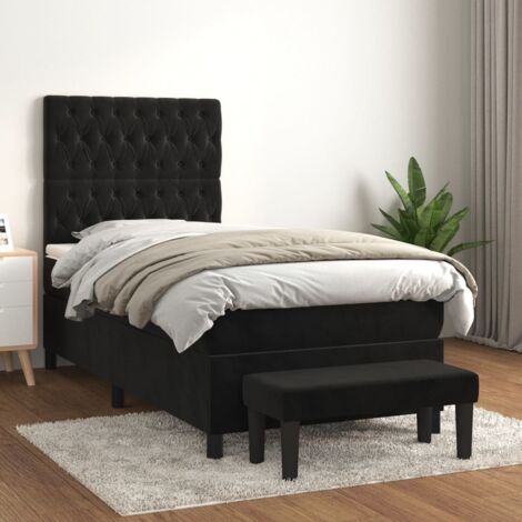 Lit à sommier tapissier et matelas,Lit Adulte,Meuble de Chambre à Coucher Noir 80x200 cm Velours XZZ932409 (1/5)